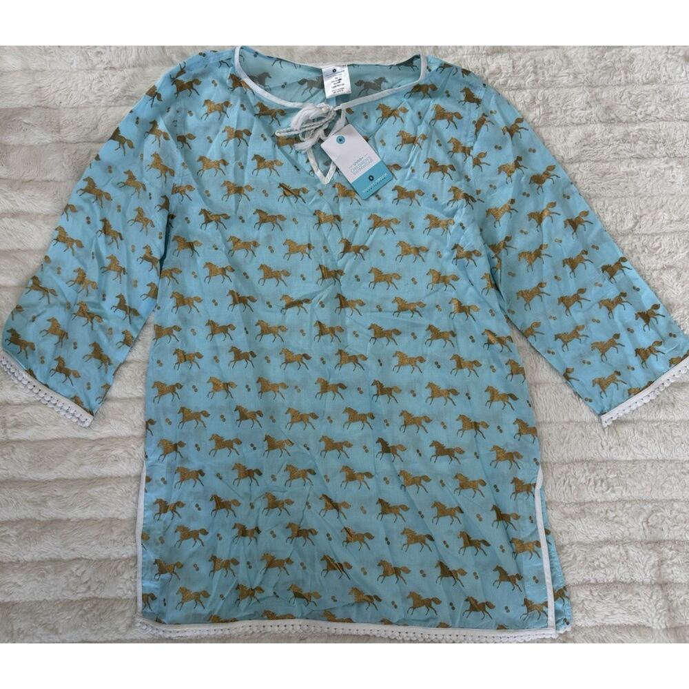 Snapper Rock UPF 50+ Girls Tunic Swim Cover Up Blue Horse Print Size 14